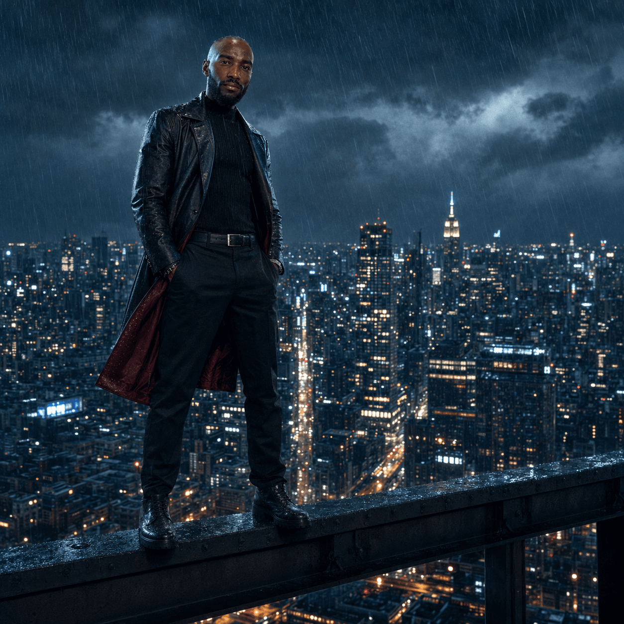GVO above a rain-soaked city skyline — artist concept artwork